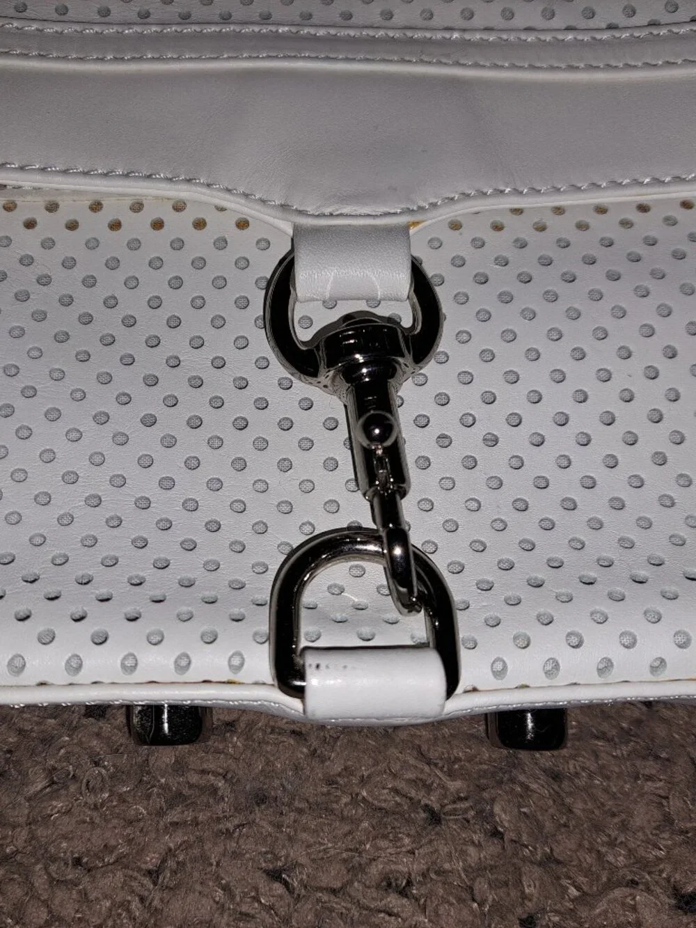 REBECCA MINKOFF-Blythe Crossbody-White Perforated Leather-Fringe Zips-Near Mint